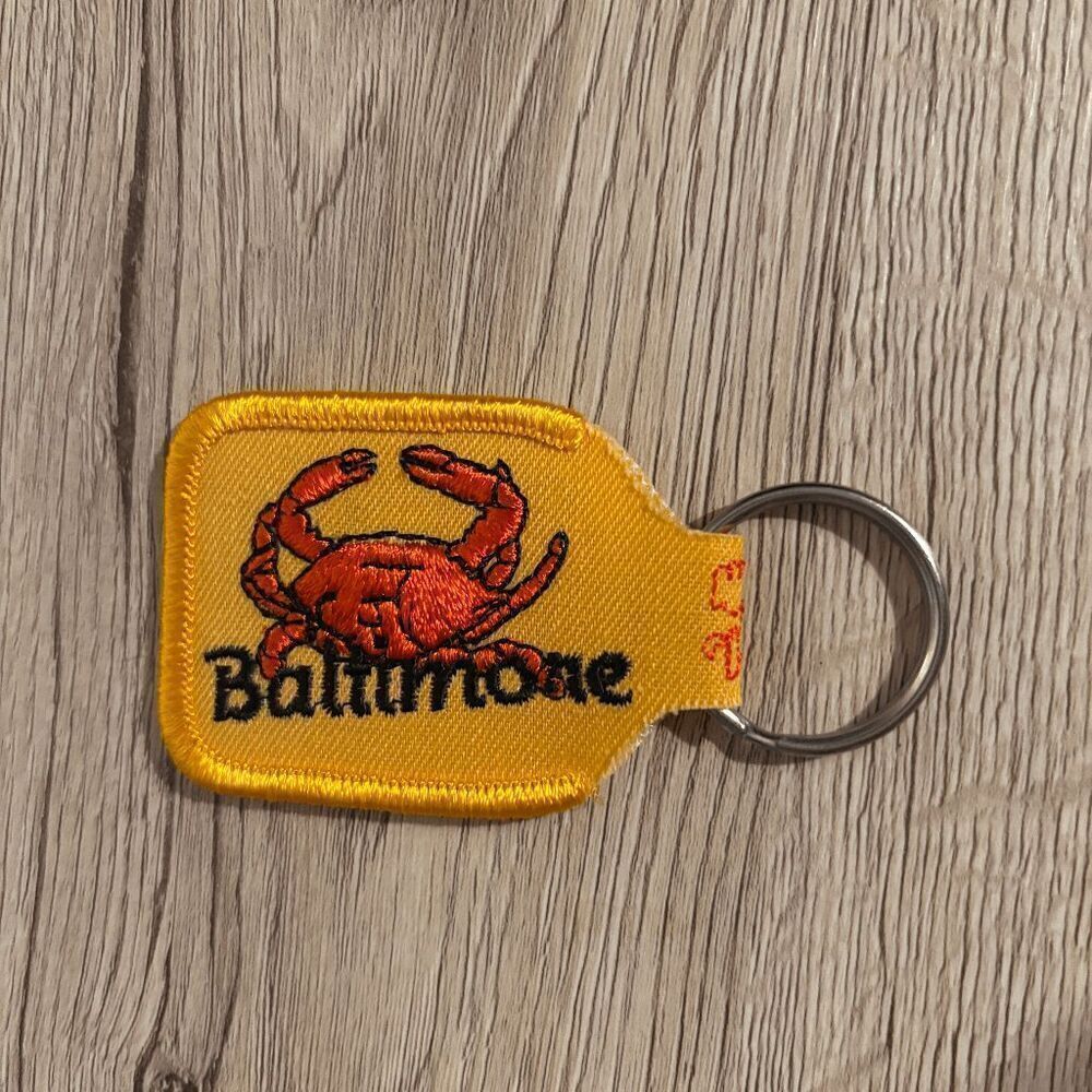 Baltimore MD Crab WBIC Radio 1981 yellow cloth embroidered keychain vintage